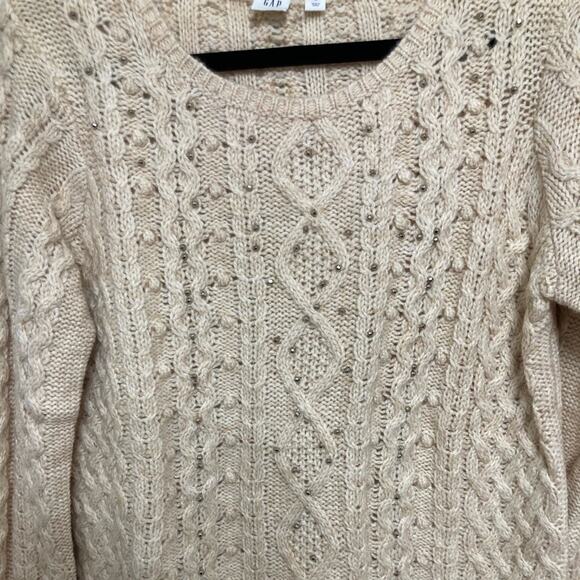 GAP Wool Alpaca Blend Cable Knit Beaded Sweater in Sand Khaki - Size M - Picture 3 of 6